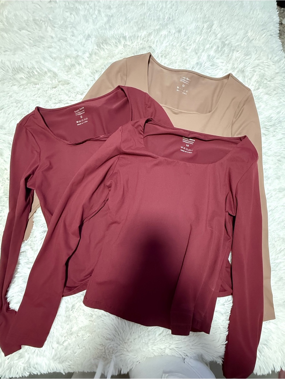 Women's Long-Sleeve Scoop Neck Top - Burgundy and Taupe